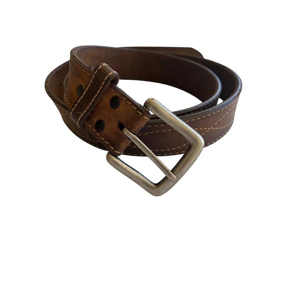 Mens Brown Genuine Leather Western Stitched‎ Belt Size 42 105 Mexico Cowboy